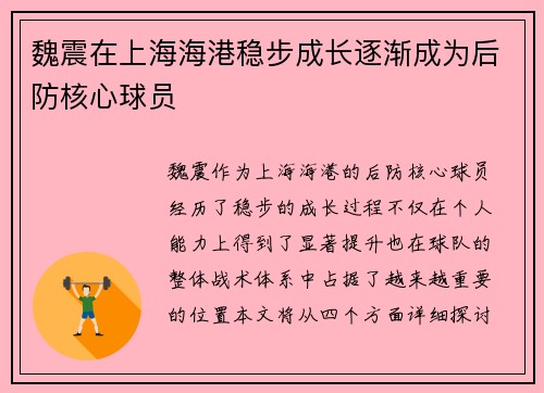 魏震在上海海港稳步成长逐渐成为后防核心球员 魏震在上海海港稳步成长逐渐成为后防核心球员
